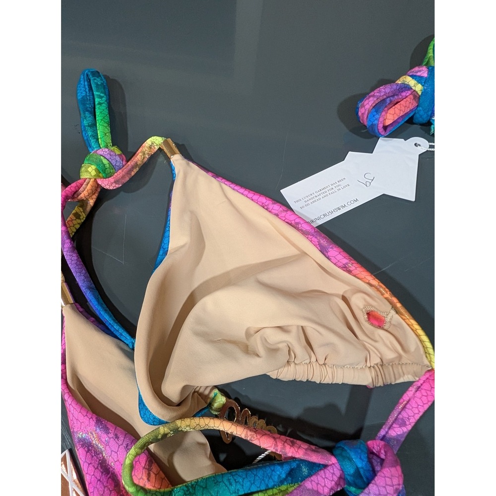 Bikini Crush Neon Rainbow Snake Metallic Bikini Set Brazilian Scrunch L/XL - Picture 8 of 16